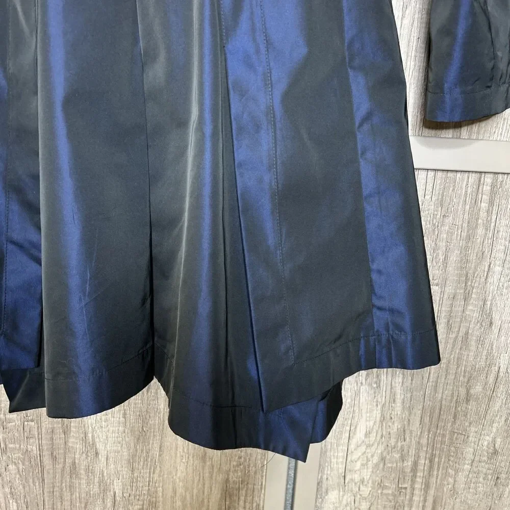 AKRIS Punto Trench Coat Women Size 4 Iridescent Asymmetric Collared Blue
